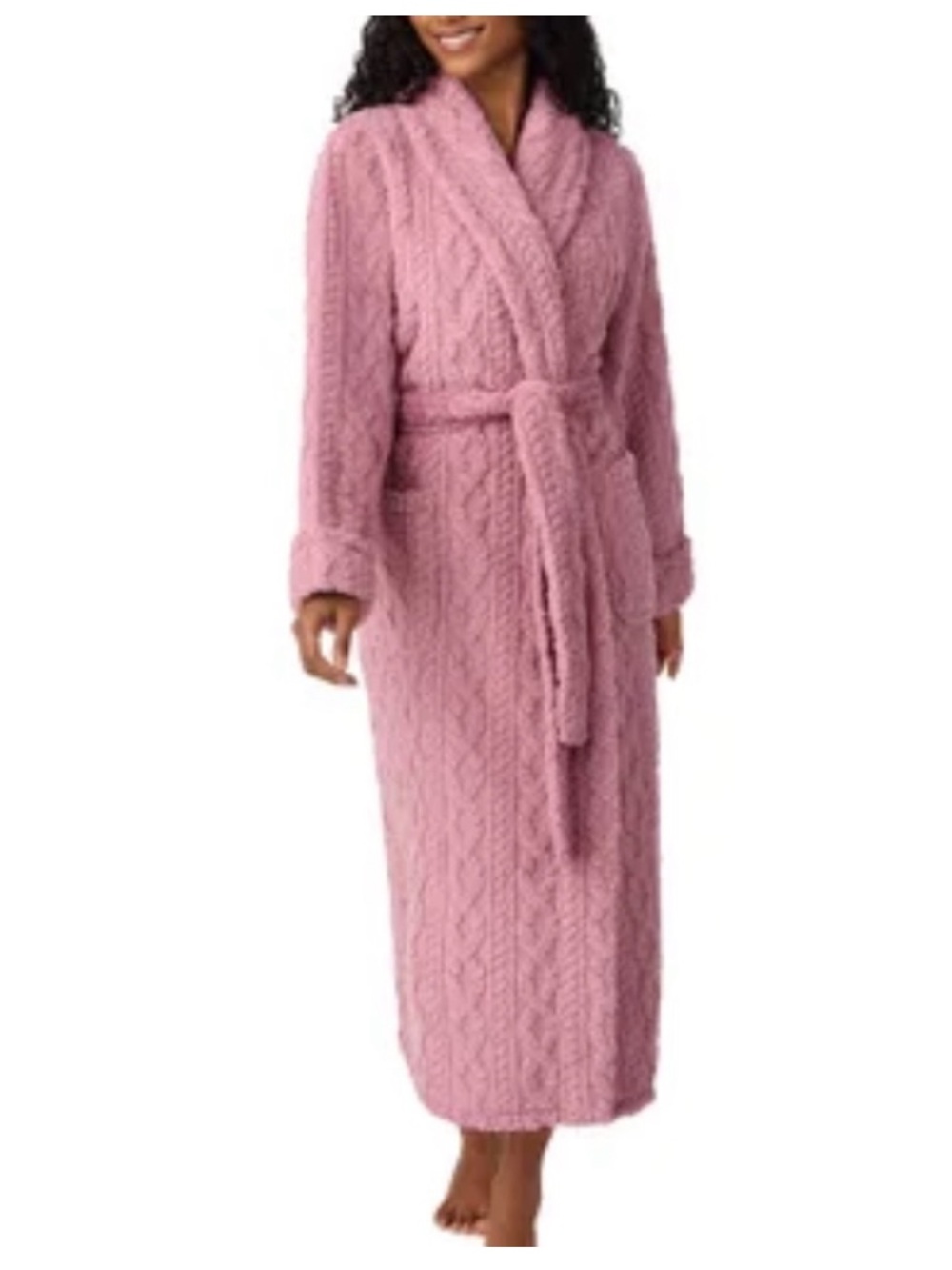 Room Service Women's Cable Jacquard Robe - cozy - Pink - Small